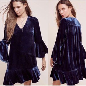 Anthropologie Bell Sleeve Velvet Dress